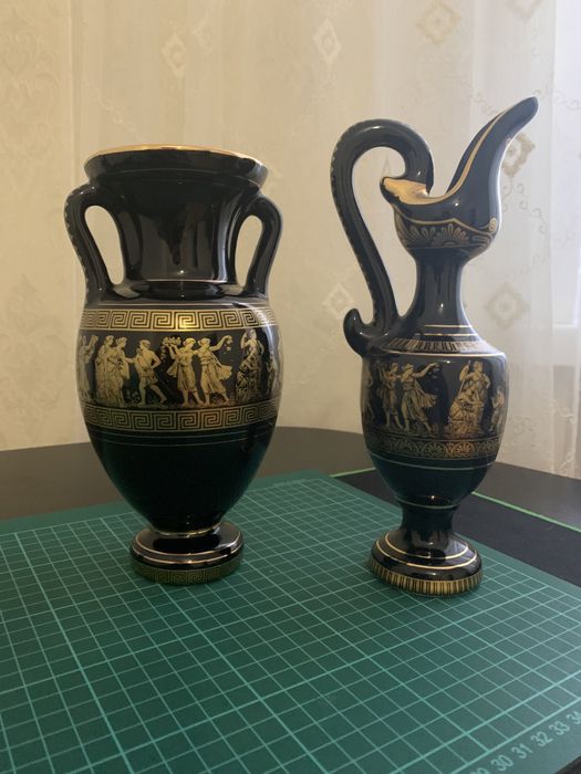 Ваза - Амфора Кобальт Позолота 24 Карата Фарфор Греция