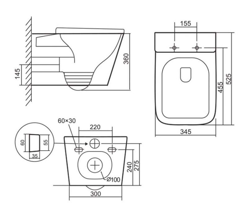 Унітаз підвісний безобідковий змив Торнадо сид. Duroplast Soft-close