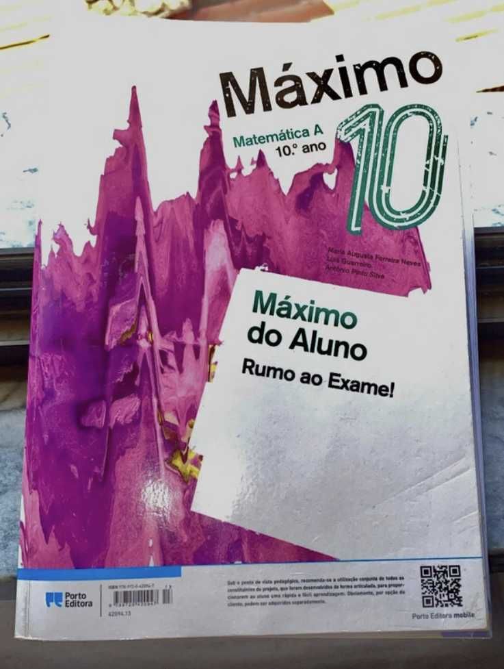 Manual de Matemática A 10.º ano - "Máximo 10" - Porto Editora