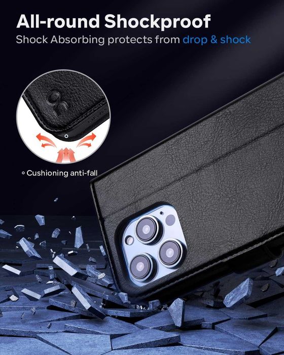 OCAS etui skórzane do iPhone 14 Pro MAX z klapką Portfel RFID czarne