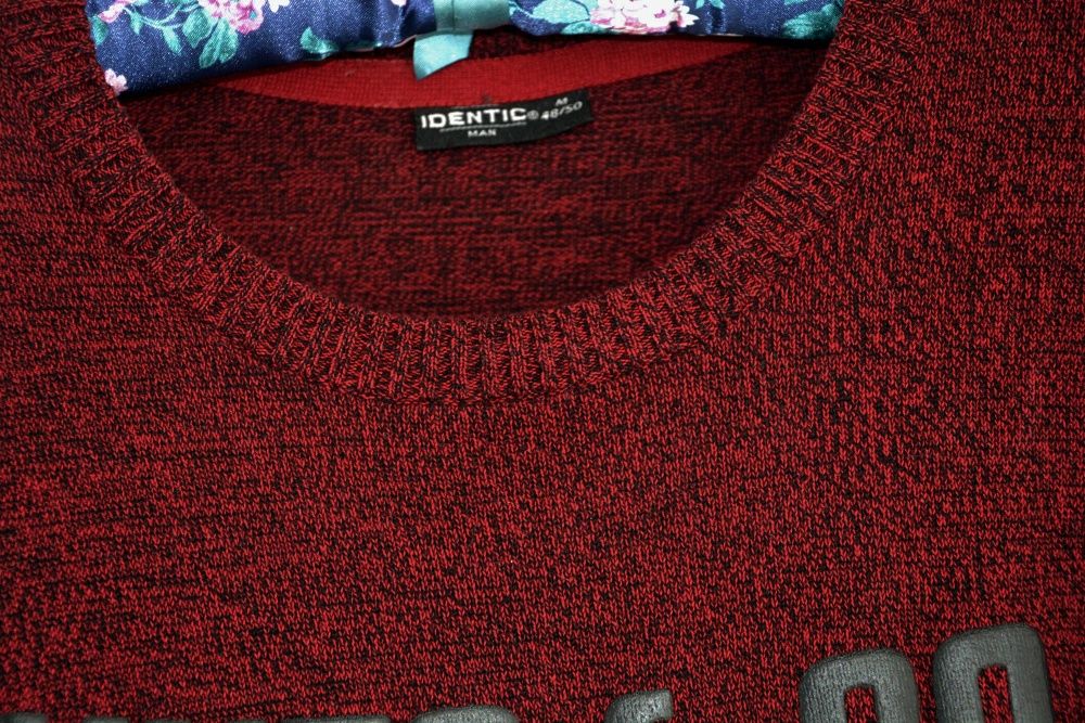Sweter bordowy z nadrukiem jesień Identic Man M 48/50