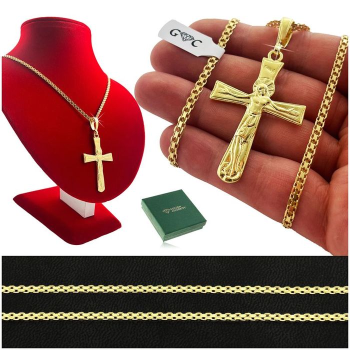 Złoty Naszyjnik Z Krzyżykiem + Grawer, Prezent Dla Chłopca Na Komunię