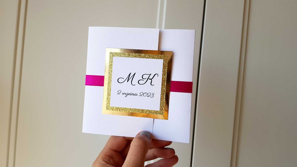 Zaproszenia ślubne SIMPLE 7 czarne lustrzane złote