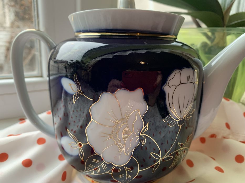 Чайник большой. Кобальт, позолота