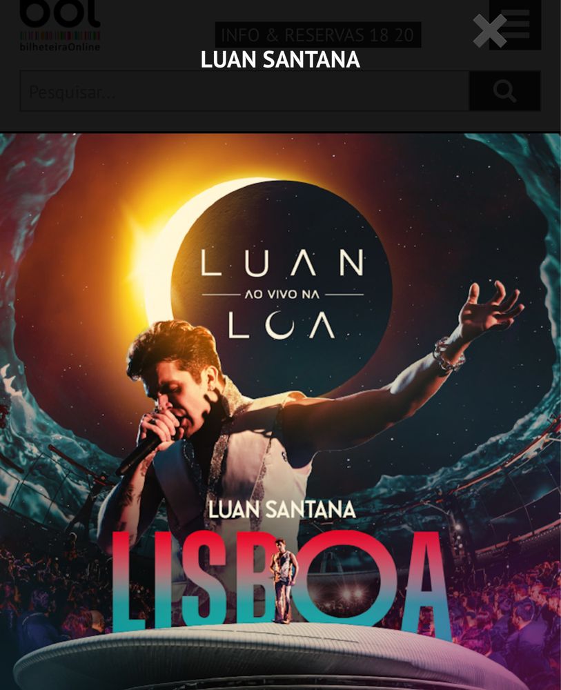 Vendo Bilhete  concerto Luan Santana 23 agosto Meo Arena