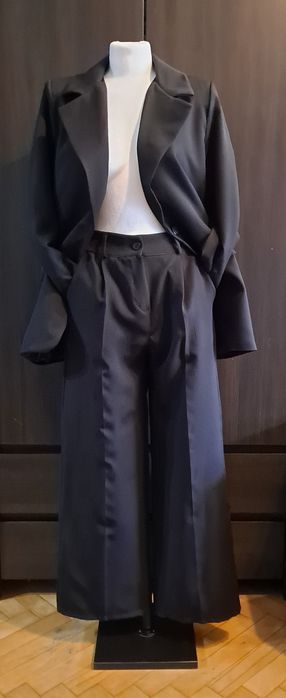 Garnitur damski elegancki czarny spodnie szeroka nogawka od S do L