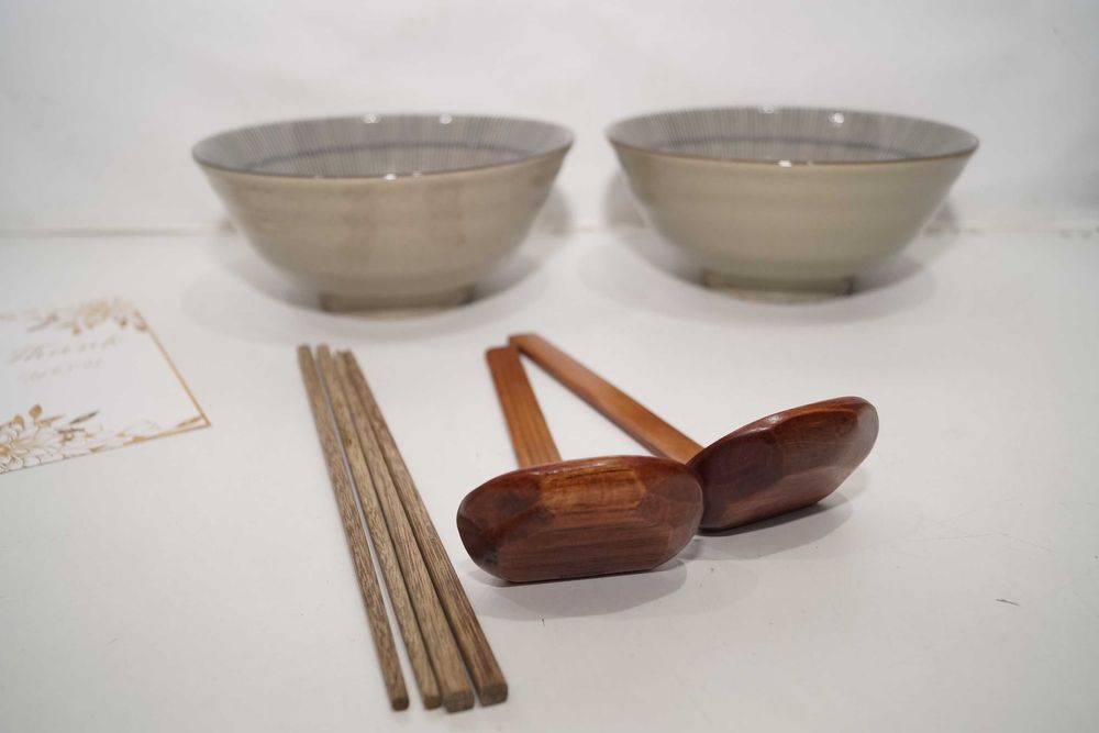2X japońska ceramiczna miska Ramen miski do ramenu pałeczki łyżki