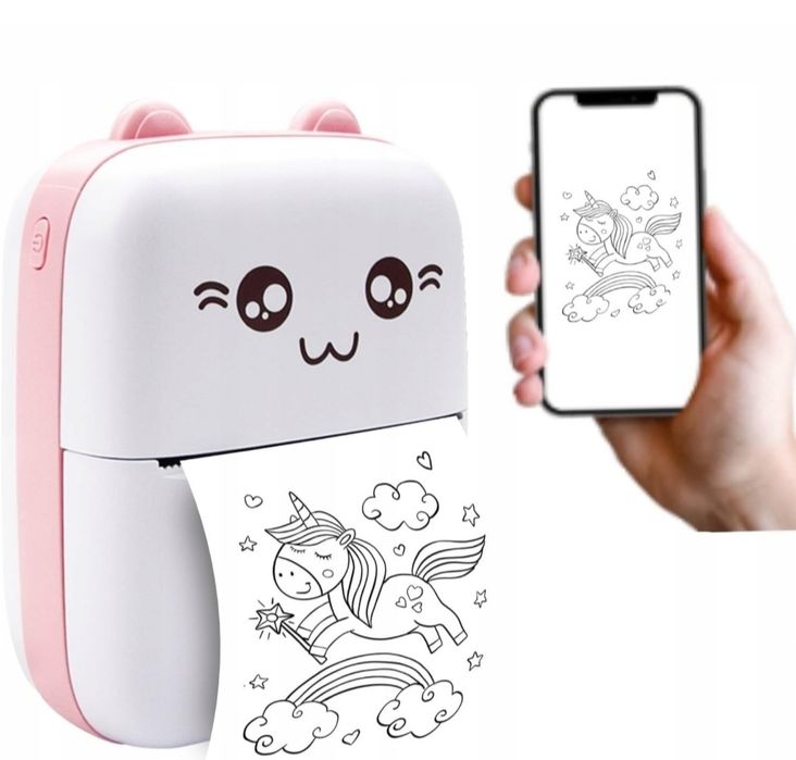 Różowy kot Mini drukarka termiczna do zdjęć etykiet