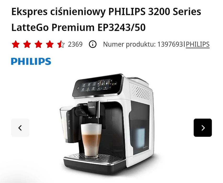 Ekspres ciśnieniowy PHILIPS LatteGo EP3243/50