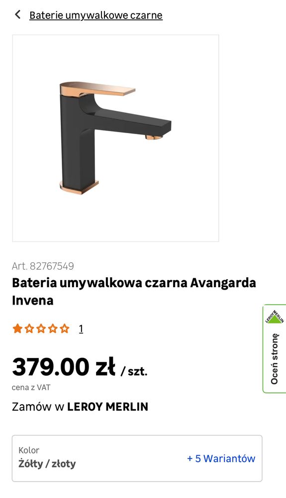 Zestaw bateria umywalkowa oraz prysznicowa czarna Avangarda Invena