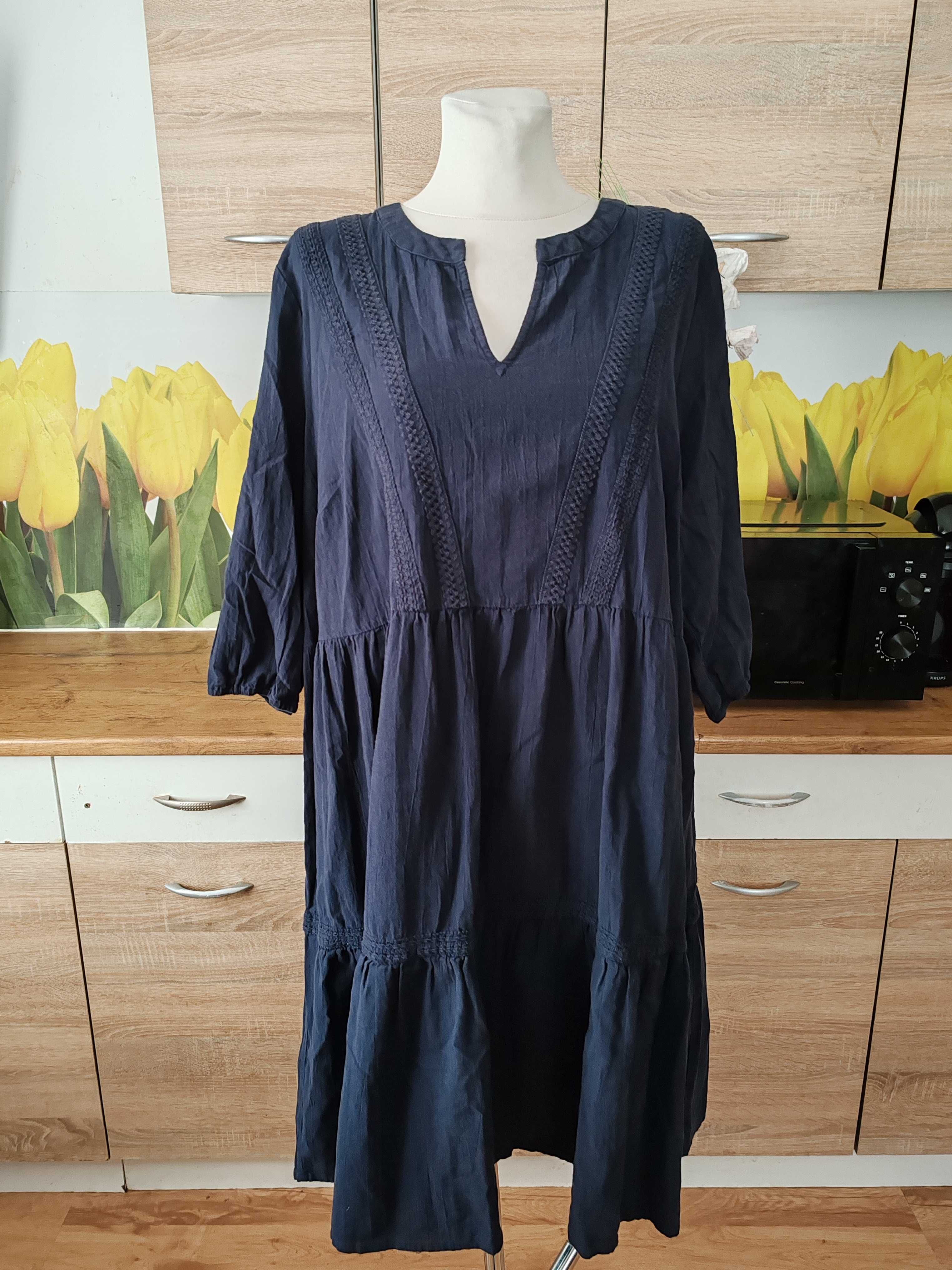 Piękna wygodna granatowa sukienka midi Vero Moda rozmiar 52 bawełna