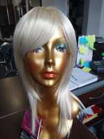 Peruka sztuczne syntetyczne długie blond platyna grzywka7010 Vicky 613