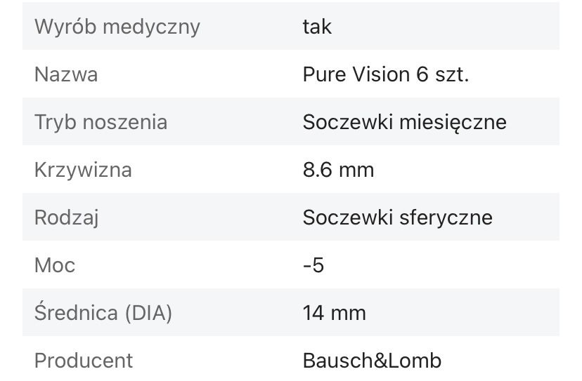 Soczewki kontaktowe PureVision -5.00 i -6.00