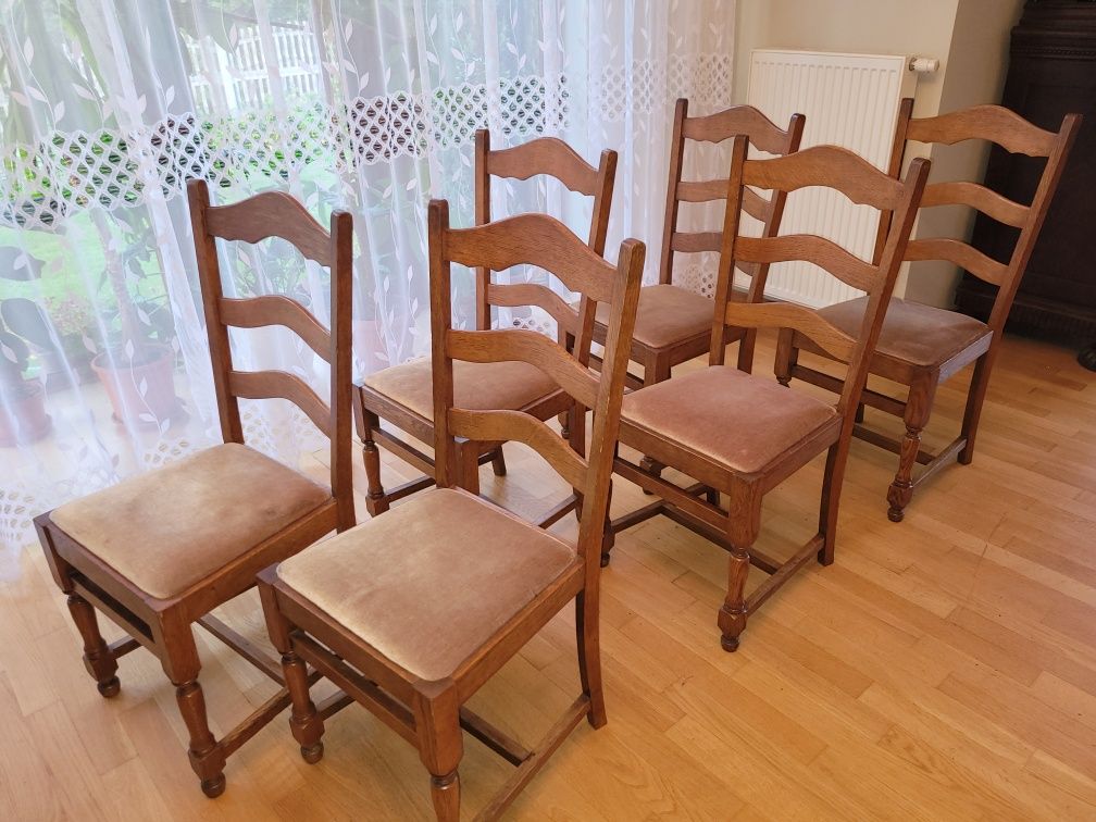 Zestaw stół dębowy, krzesła dębowe 6 szt, drewniany