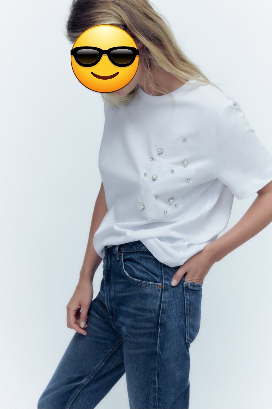 Tshirt  bluzka bizuteryjna kieszonka Zara S