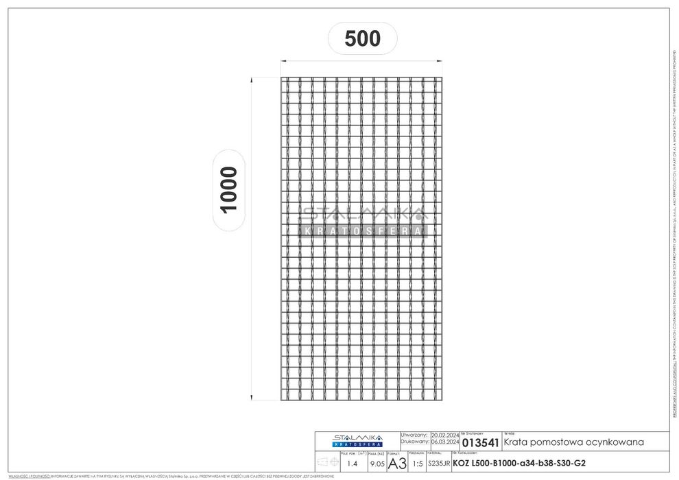 Krata pomostowa, WEMA, ocynkowana, 500x1000 mm (50x100 cm) i INNE