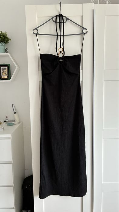 Sinsay sukienka XS/34 czarna wyciecia pod biustem wiazana na szyi