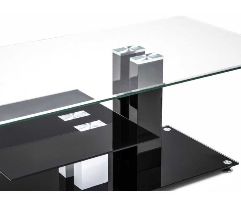 Nowoczesny stylowy stolik szklany czarno-biały Ława 115 x 60 x 43 cm.