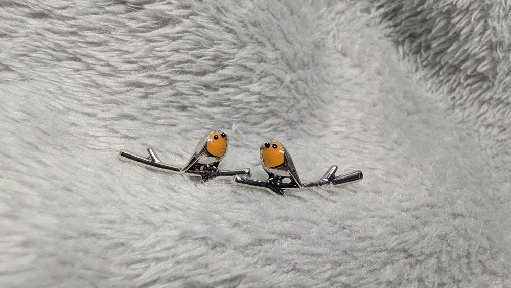 Kolczyki wkrętki ptaszki na gałęzi - rudziki