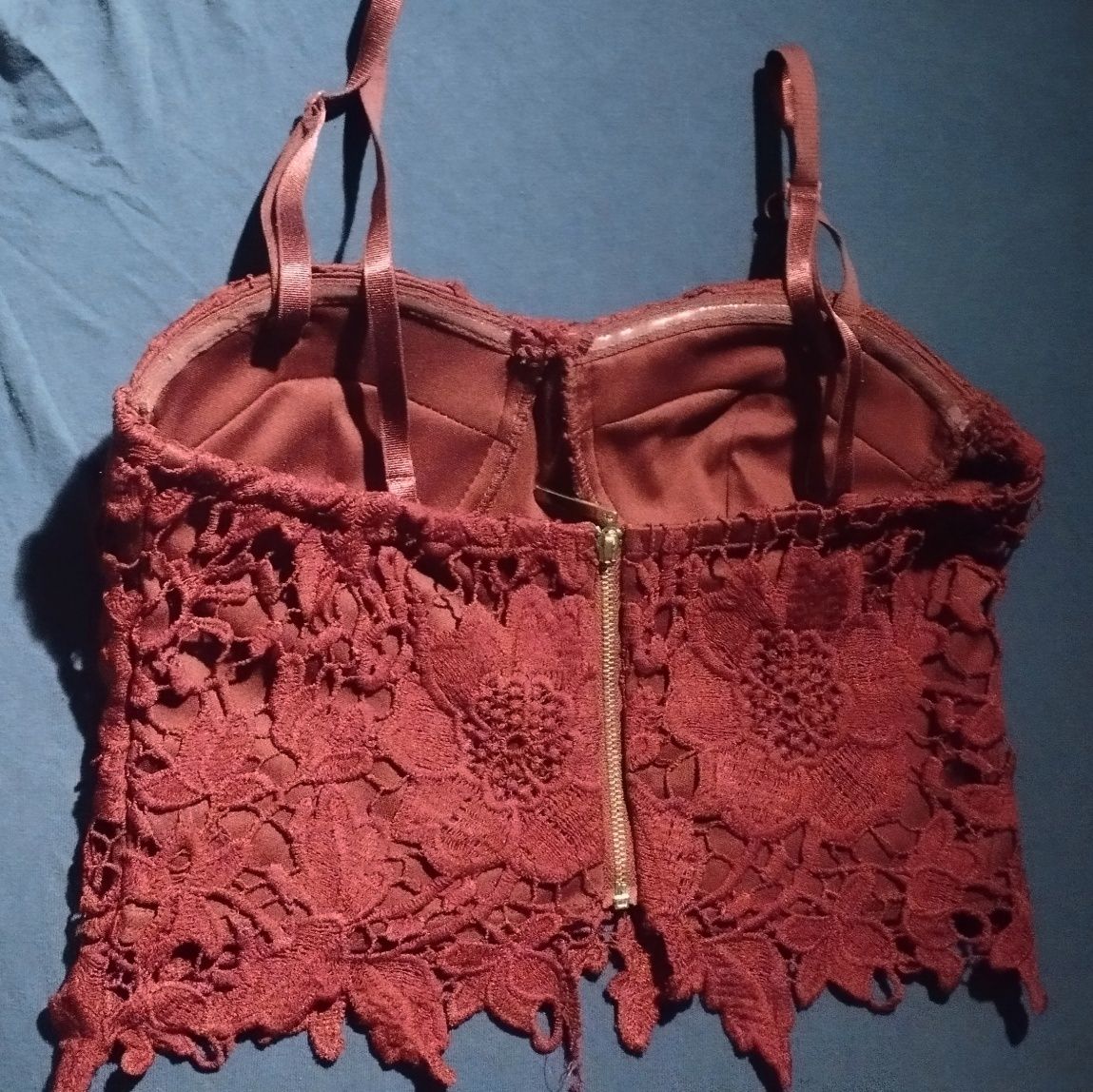 Bordowy crop top imprezowy gorset koronkowy goth alternative lato letn