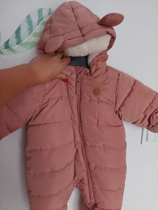 Kombinezon pudrowy róż ocieplany zimowy nieprzemakalny h&m 0-3m 56-62