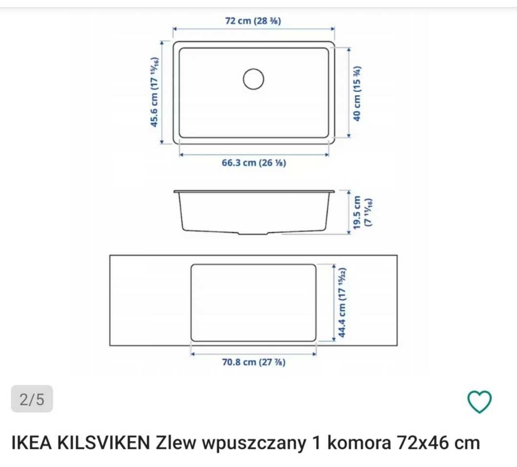IKEA KILSVIKEN Zlew wpuszczany 1 komora 72x46 cm