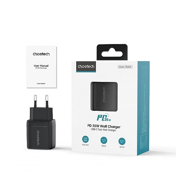 Ładowarka sieciowa Choetech Pd6051 Usb-c Usb-c Pd 35w GaN z wyświetlac