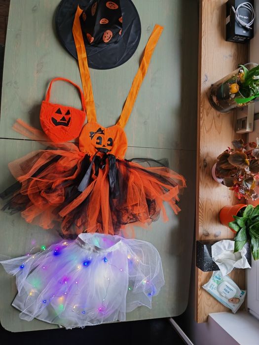 Sukienka kostium dynia Halloween dla dziewczynki podświetlana torebka