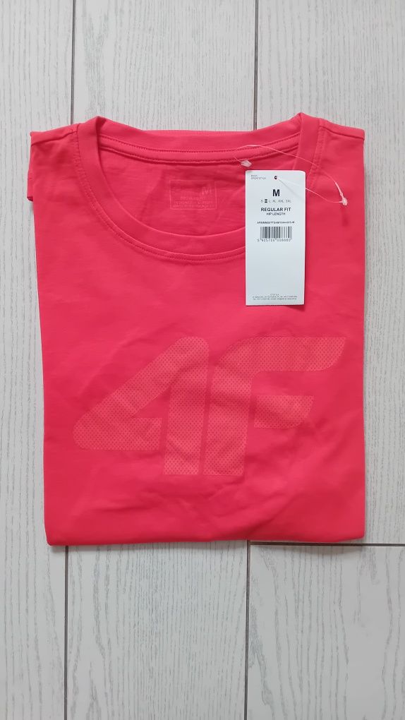 Nowy! T-shirt 4F męski M jasno czerwony z dużym logo