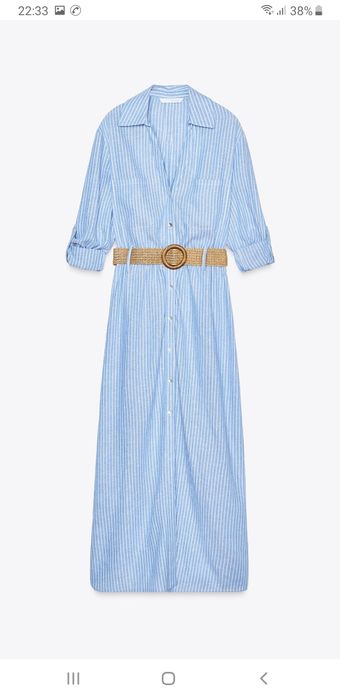 Sukienka Zara S długa koszula pasek len wiskoza Slim paski tkmaxx boho