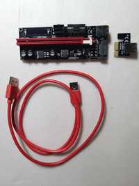 Райзер PCI-EX, x1=>x16, 4-pin/6-pin/Sata, USB 3.0  (PCE164P-N09), 1 м