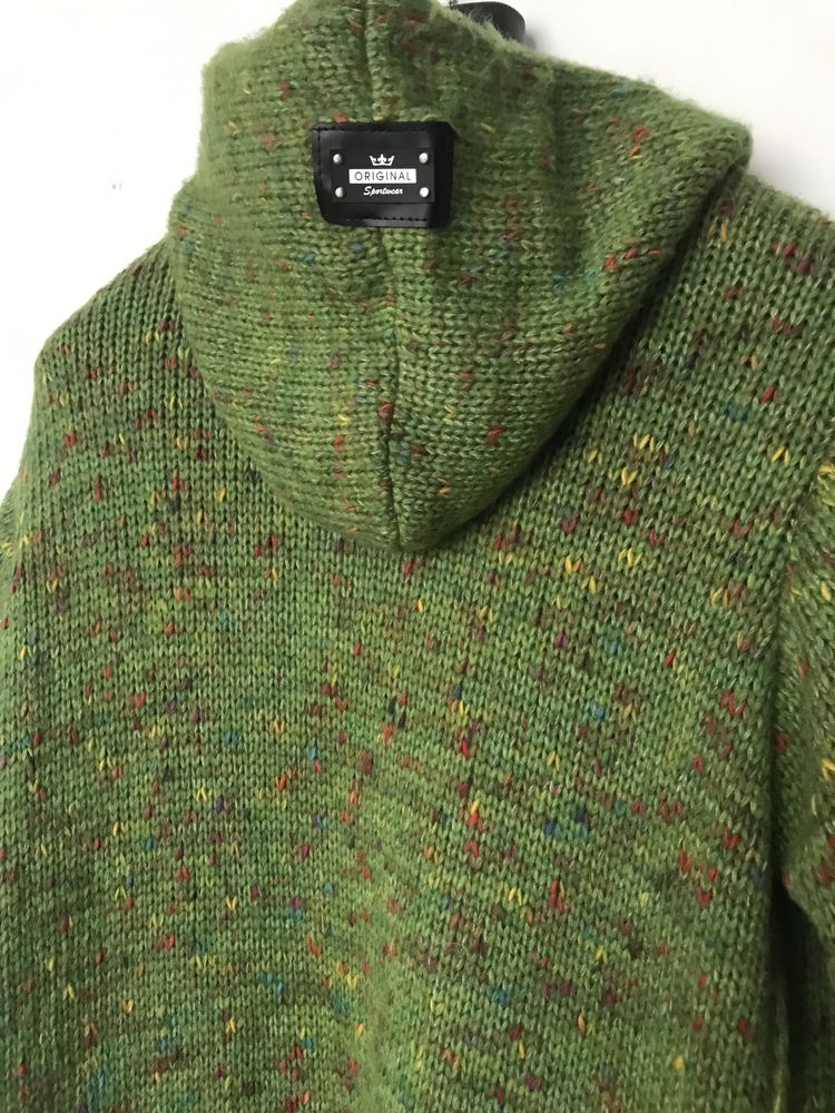 Sweter kardigan z wełną zielony uniwersalny