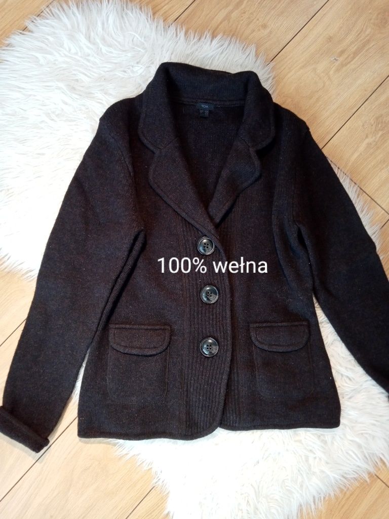 Sweter wełniany zapinany na guziki kardigan 100% wełna