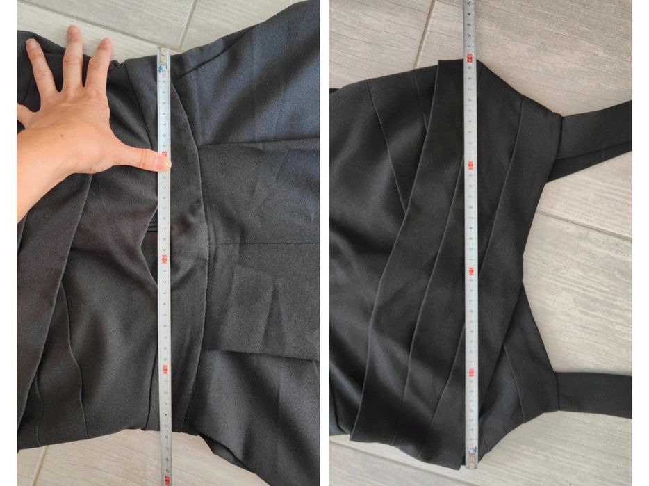 Czarny elegancki kombinezon z kieszeniami z szerokimi nogawkami Zara S