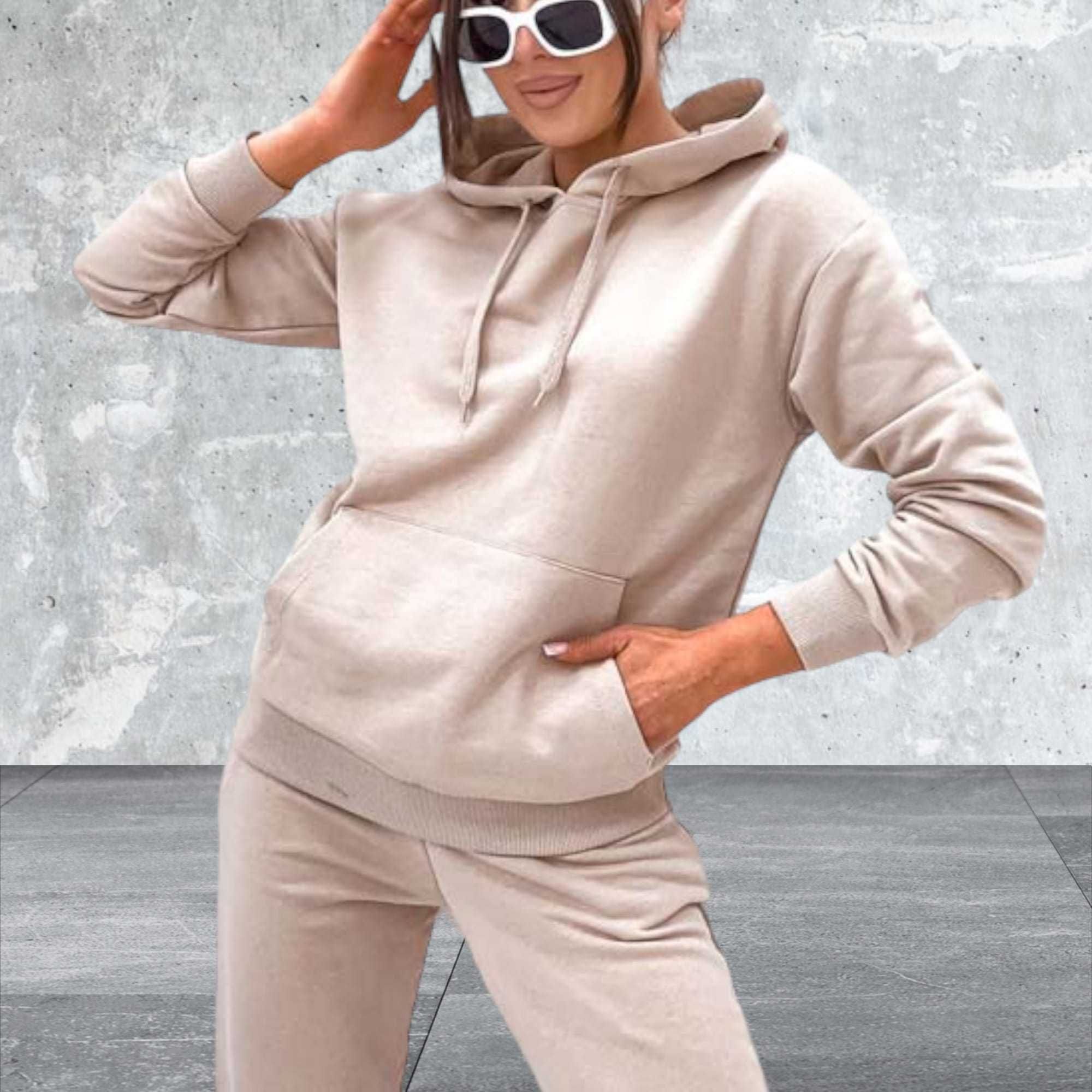 Komplet dresowy Damski Basic beżowy spodnie + bluza r.XL WYSYŁKA24H