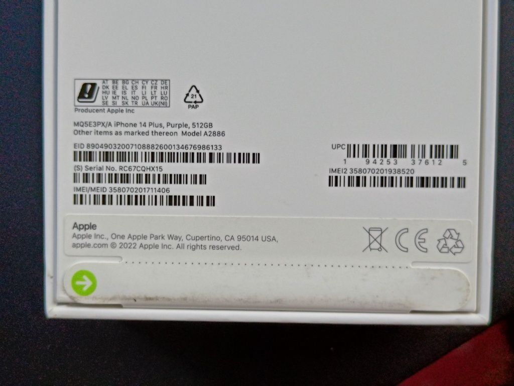 Smartfon Apple iPhone 14 Plus 6 GB / 512 GB 5G Purple NOWY