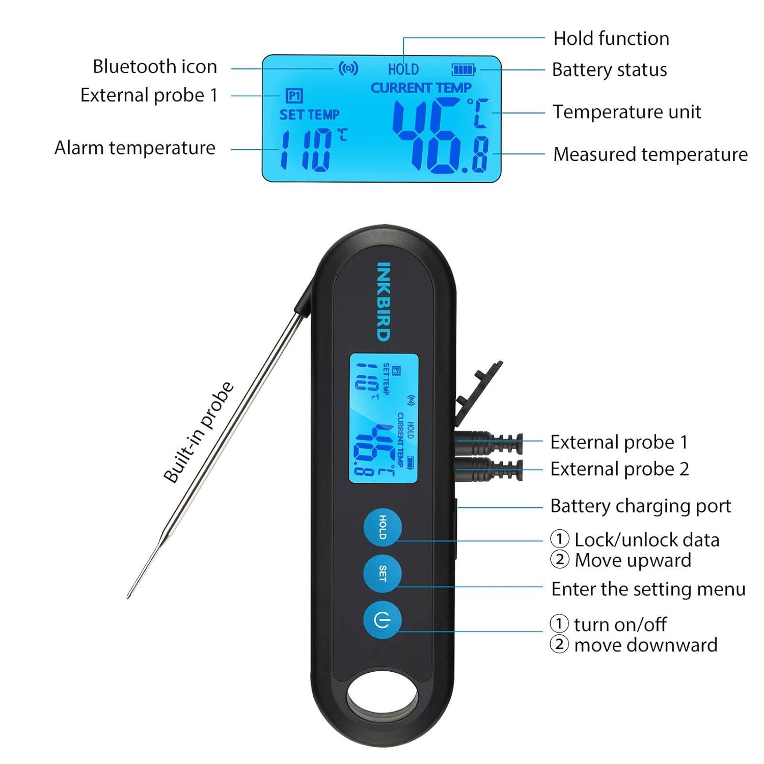 inkbird iht-2pb termometr do mięsa 3 sondy