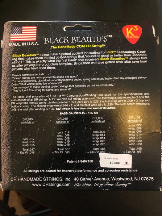 Cordas de Baixo DR 45-105 Black Beauties