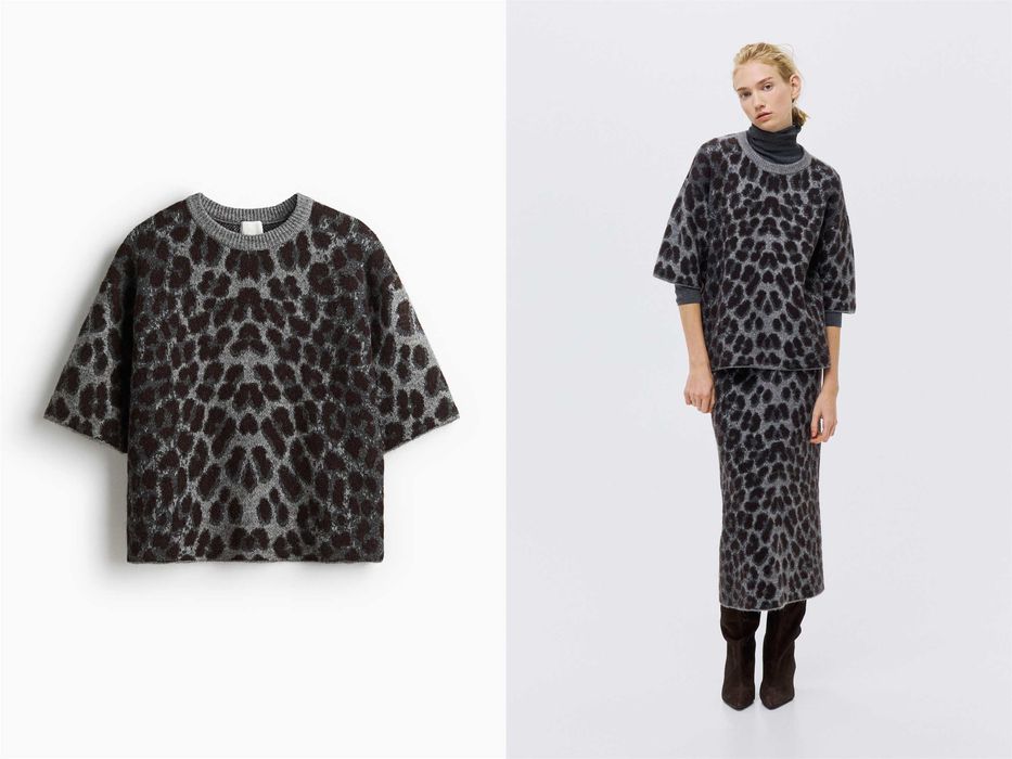 Sweter M nowa kolekcja szary panterka wełna PROMOCJA pulower