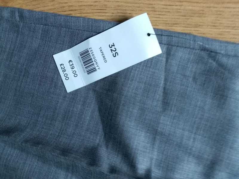 Nowe spodnie Burton Menswear London S Tapered w32 szary gołębi melanż