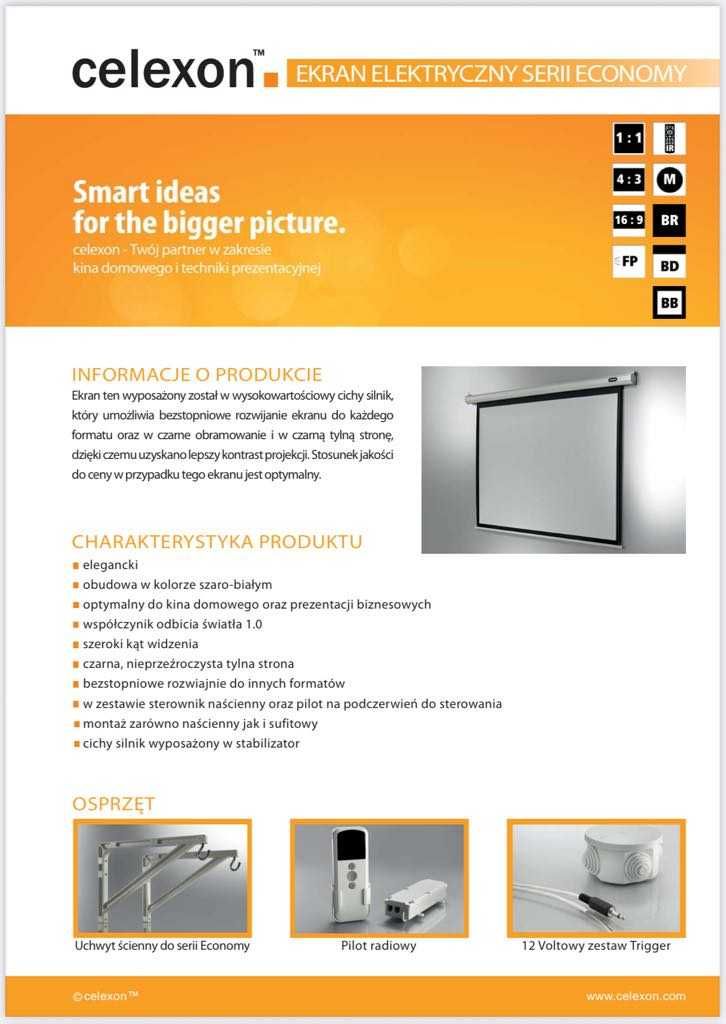 Projektor Epson EH-TW5300 + ekran elektryczny Celexon + uchwyt, piloty