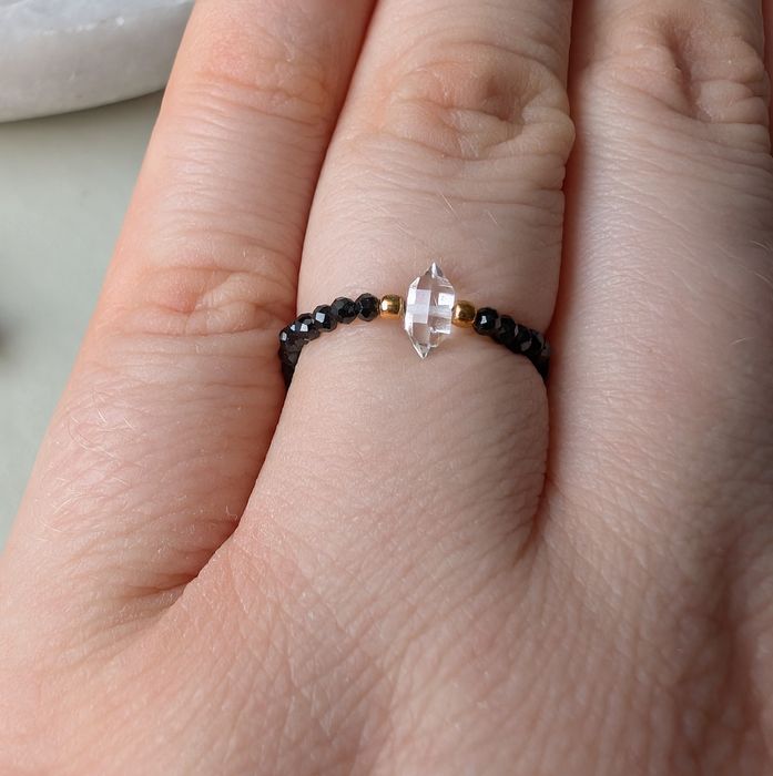 Pierścionek elastyczny z kamieni diament Herkimer kryształ górski