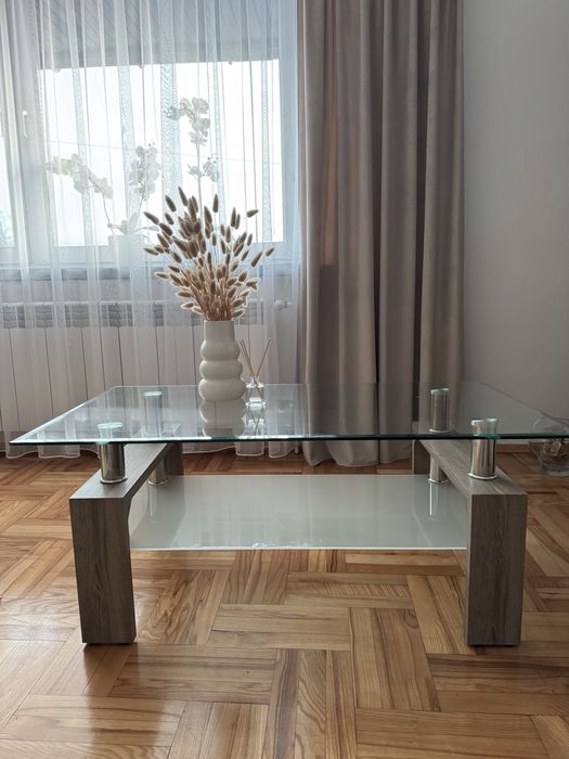 Duzy stolik kawowy stol szklo regulowany szklana law szklany do salonu