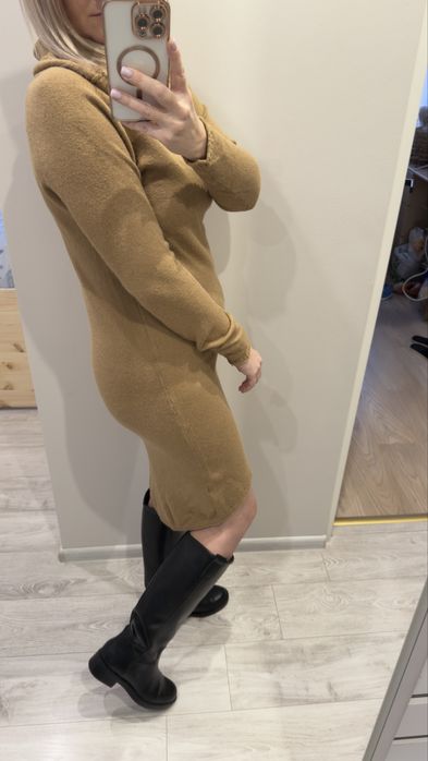 Karmelowa sweterkowa sukienka one size