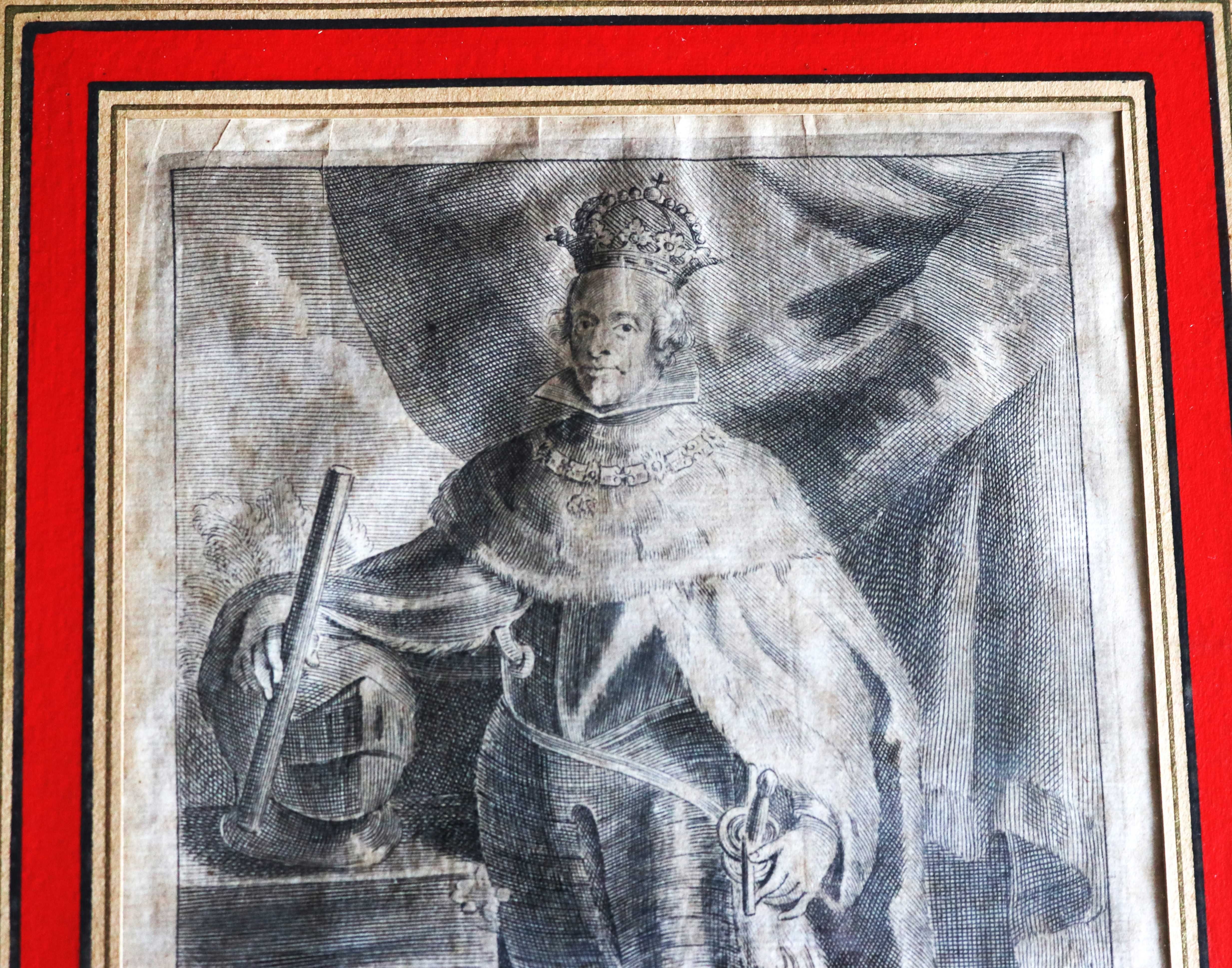 Rei Filipe III, IV de Espanha, gravura 1730 emoldurada