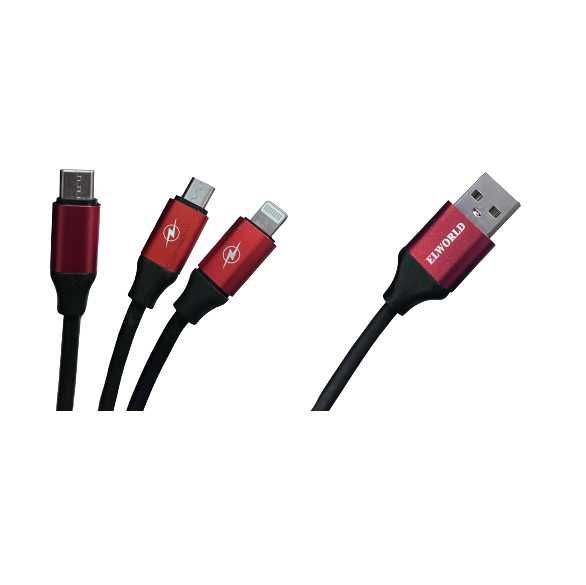 Kabel silikonowy 3w1 USB - USB-C, Apple lightning, Micro USB 1m