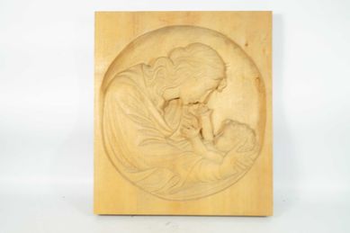 DUŻA Piękna drewniana płaskorzeźba 3D Matka Boska z Dzieciątkiem