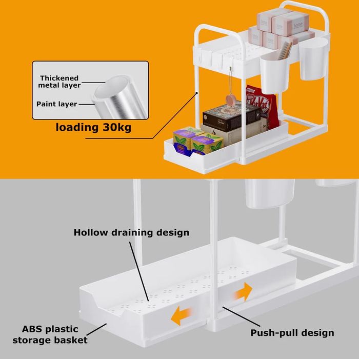 2szt Organizer stojak wysuwany do szafki kuchni łazienki biały półki
