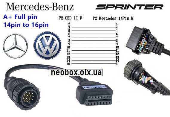 Переходник OBD2 перехідник GM12/GAZ/TESLA/Mercedes 14/38pin/BMW|ELM327