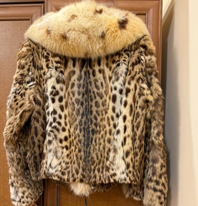 Шуба леопардова оцелот камишивий кіт натуральна песець воротнік